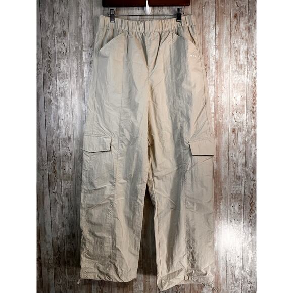 Wilo Parachute Cargo Pants Womens M Clay Ivory Wide Leg Elastic Waist‎ Light NEW - Picture 1 of 12